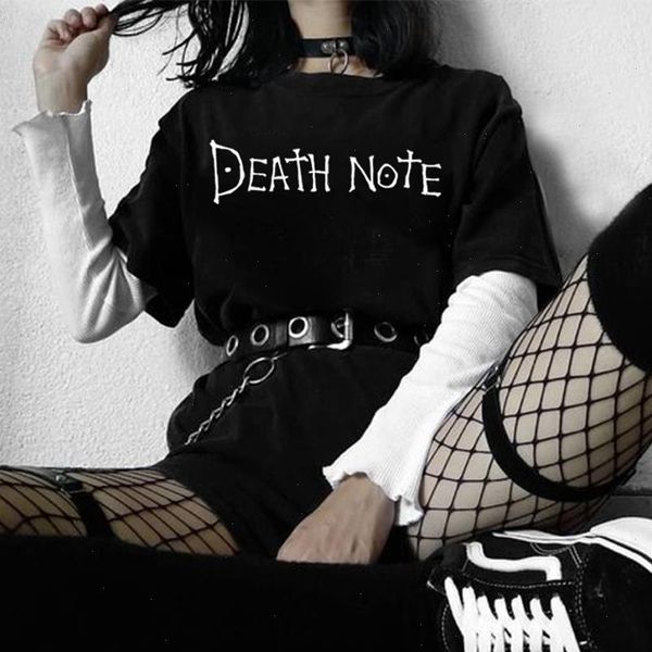 Morte Nota Mulheres Oversized Camiseta Manga Curta Dropshipping Y2K Top Harajuku Kawaii Estética Impressão Vintage Vestuário Gótico