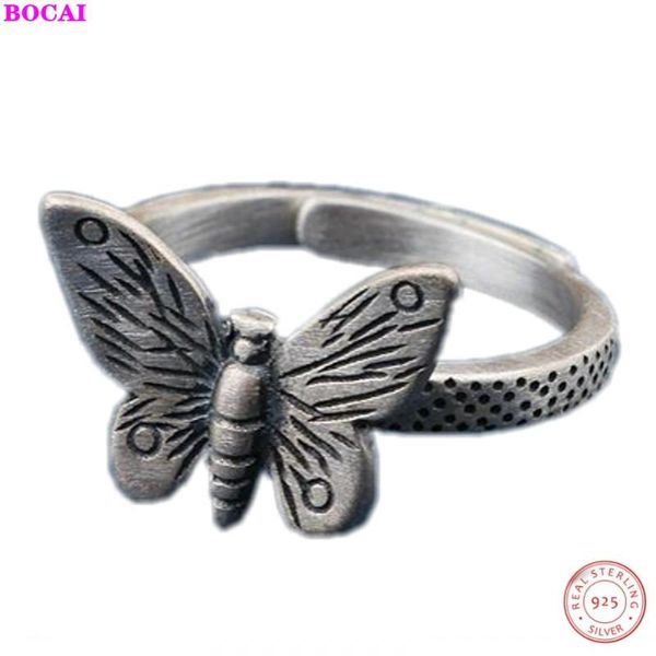 

cluster rings bocai s925 sterling silver opening retro old matte butterfly 2021 fashon classic pure argentum jewelry for women, Golden;silver
