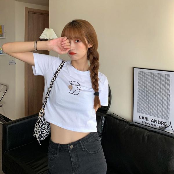 

women's t-shirt women short sleeve couple cartoon cute leisure simple streetwear all-match design basic clothing chic korean style, White
