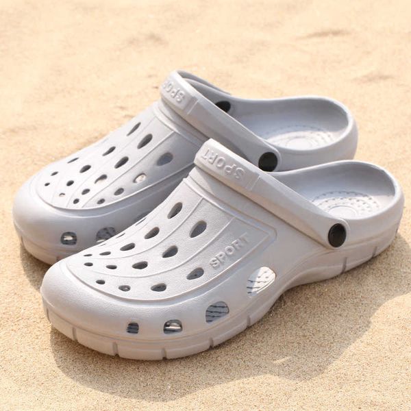

men klompen sandal slippers garden antislip summer water shoes slip up for beach swimming pool bathroom breathing lightweight, Black
