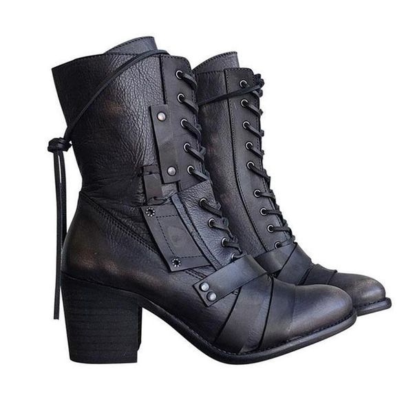

boots women's retro comfy chunky-heel lace-up, Black