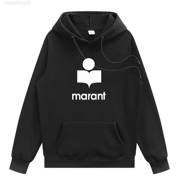 

autumn and winter men's women's marant popular letter fleece printing cap personalized leisure long sleeve sweater, Black