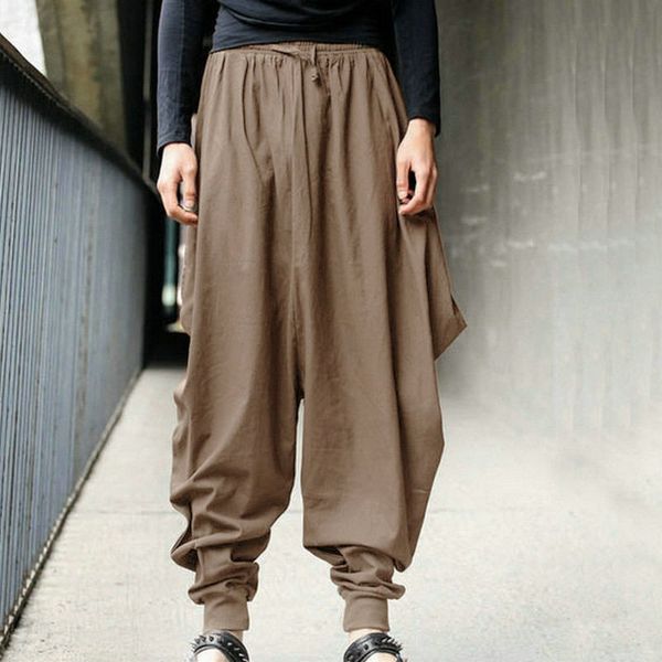 

fashion cotton harem pants men chinese style loose joggers trousers mans cross-pants crotch pants wide leg baggy pants men, Gray