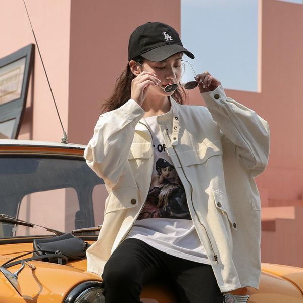 

women's jackets hong kong style retro solid color loose thinning age reduction tooling bf jacket youth windbreaker, Black;brown