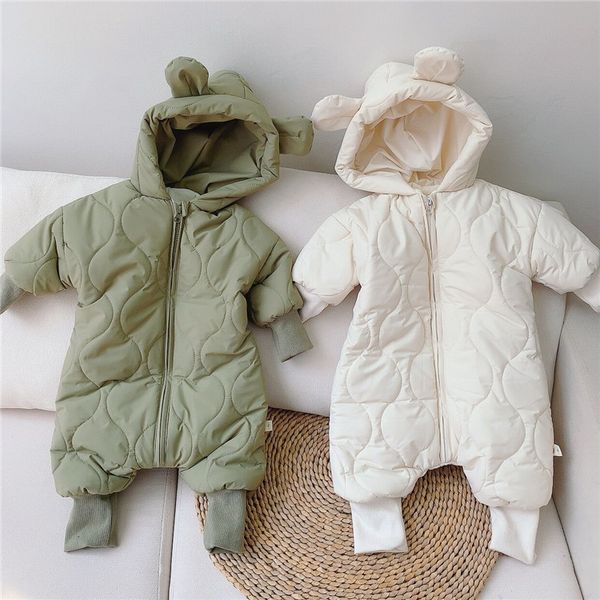 Yenidoğan Kız Tulum Kapüşonlu Kış Bebek Tulum Bebek Doğan Giyim Erkek Sıcak Snowsuit Ceket Çocuk Ayı Romper Toddler Giyim 210315
