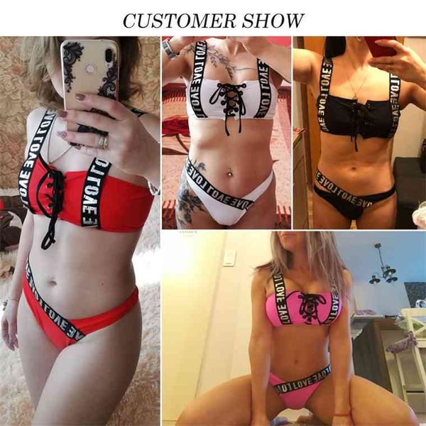 

in-x brazilian bikini sets 2021 sports swimwear women lace up thong swimsuit female bandeau bathing suit beach wear, White;black