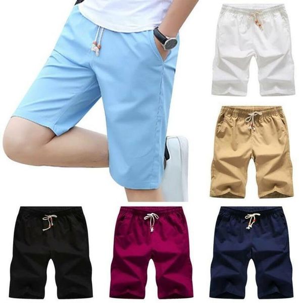 

men's shorts summer for men casual solid elastic waist drawstring male sports beach clothing, White;black