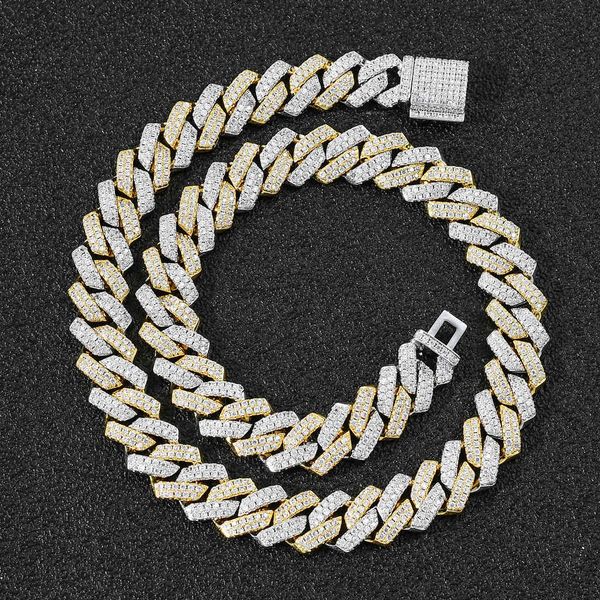 

14mm strip dense cuban chain micro set zircon platinum real gold two color men's cuban chain hip hop necklace, Black