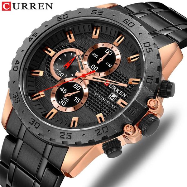 

wristwatches curren brand men watch fashion business quartz wrist watches stainless steel chronograph male clock date relogio masculino, Slivery;brown