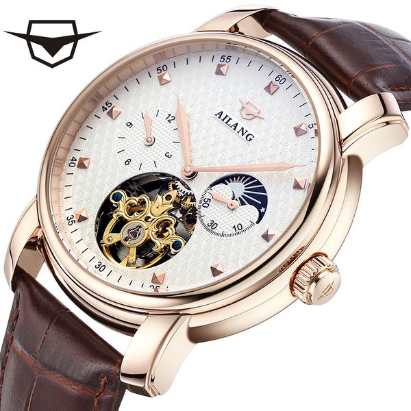 

ailang multifunctional mechanical flywheel full automatic belt men's watch waterproof, Slivery;brown