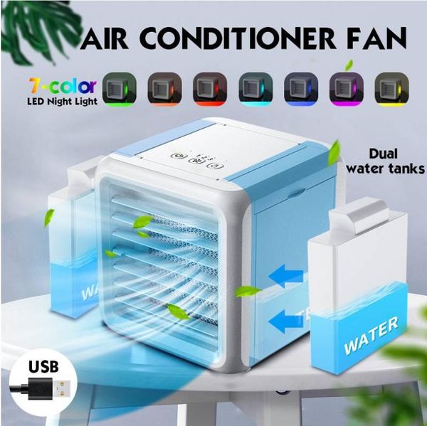 

electric fans mini portable air conditioner 7 colors light humidifier purifier usb deskcooler fan with 2 water tanks for office room