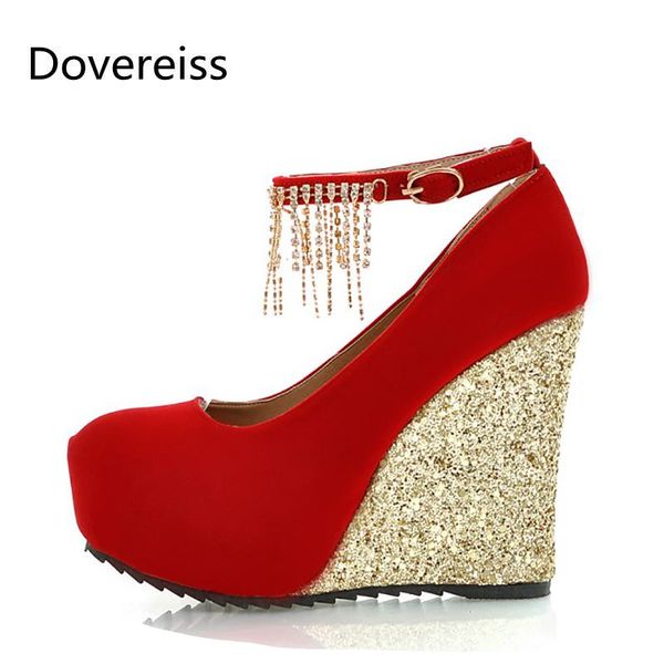 

dress shoes dovereiss fashion women's summer elegant pure color red round toe mature wedges sandals big size, Black