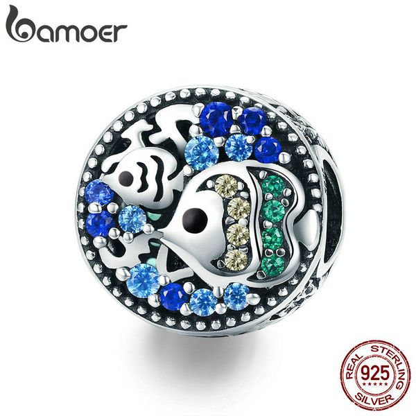 

bamoer fashion new 925 sterling silver underwater world crystal fish charm beads fit bracelets necklaces jewelry making scc764 q0531, Black