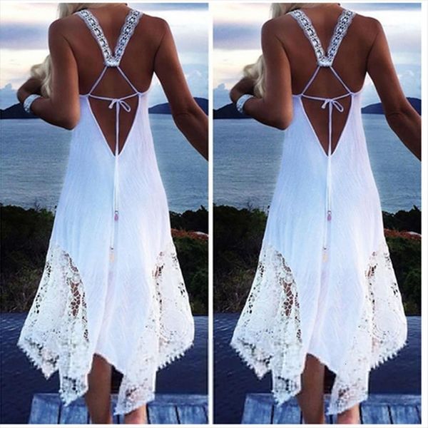 

lace patchwork sleeveless backless summer women dress strapless up beach beachwear vestidos, Black;gray