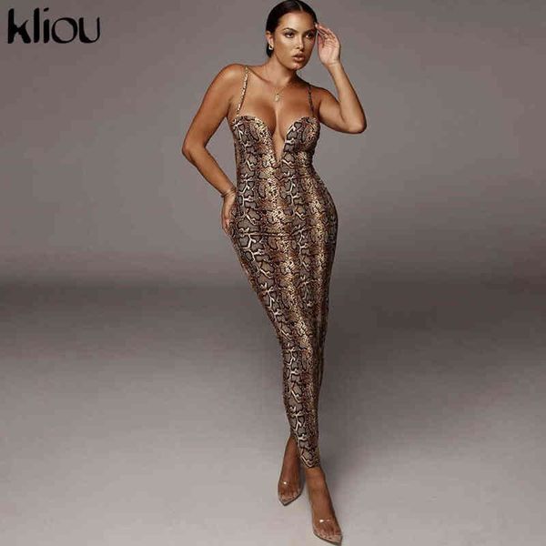 

kliou serpentine print women sleeveless backless elegant slim pencil dress adjustable shoulder strap banquet dress y1204, Black;gray