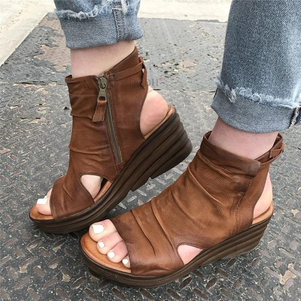 

sandals shoes women's summer casual fashion 2021 high-increased slope heel soft leather thick bottom fish mouth, Black
