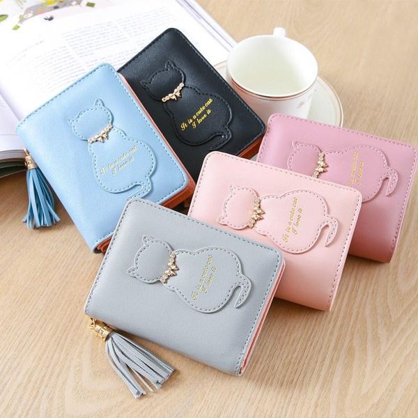 

wallets 2021 kitten little wallet women's fashion short flow su zipper student, Red;black