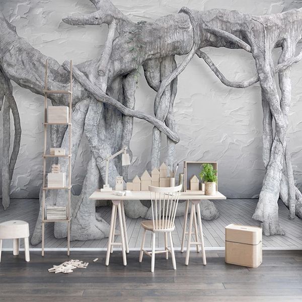

custom wall mural modern simple 3d art black and white forest tree living room tv background decor wallpaper
