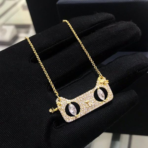 

pendant necklaces brand 1:1yellow gold color necklace cat adjustable micro cubic zirconia red eyes women fashion jewelry, Silver
