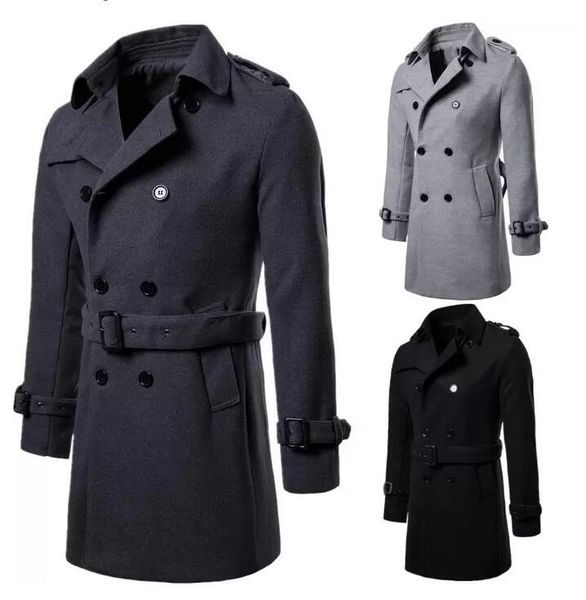 

coats autumn and winter large mens long coat woolen asian size s-2xl cloth overcoat black grey colors men trench coat, Tan;black