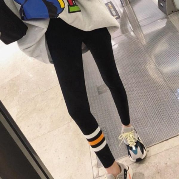 

women's pants & capris lanmrem 2021 autumn and winter fashion stripe stretch high waist slimming wear sports pencil nine women pb540, Black;white