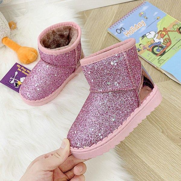 

boots girls sequined snow winter warm 2021 boys booties thick non-slip wear-resistant children shoes students kids, Black;grey