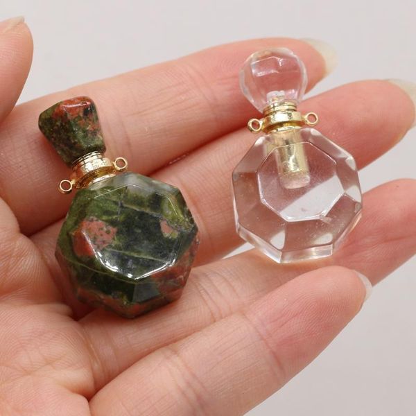 

charms pendant natural stones clear quartz unakite perfume bottle 22x14mm for jewelry making charm diy necklace accessories, Bronze;silver