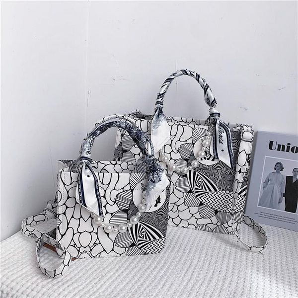 

cross body denim tote handbags for women 2021 luxury designer shopper wallets fashion casual personality flowers pearl scarf crossbody bags