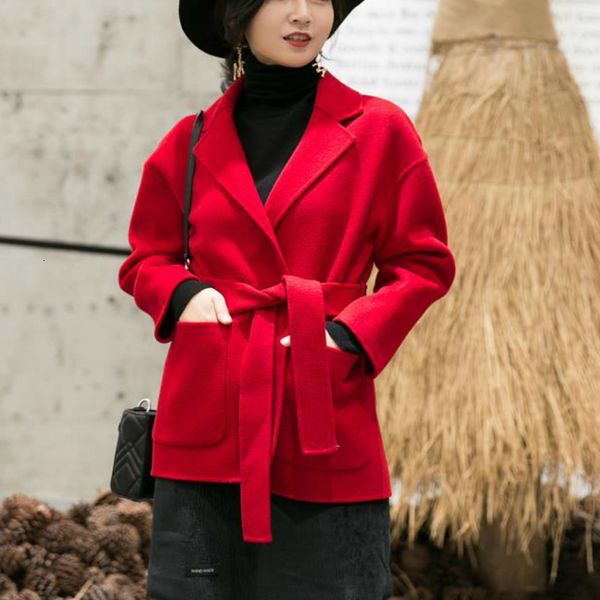 

women woolen belt jacket 2021 new coat 6mgn z4si, Black