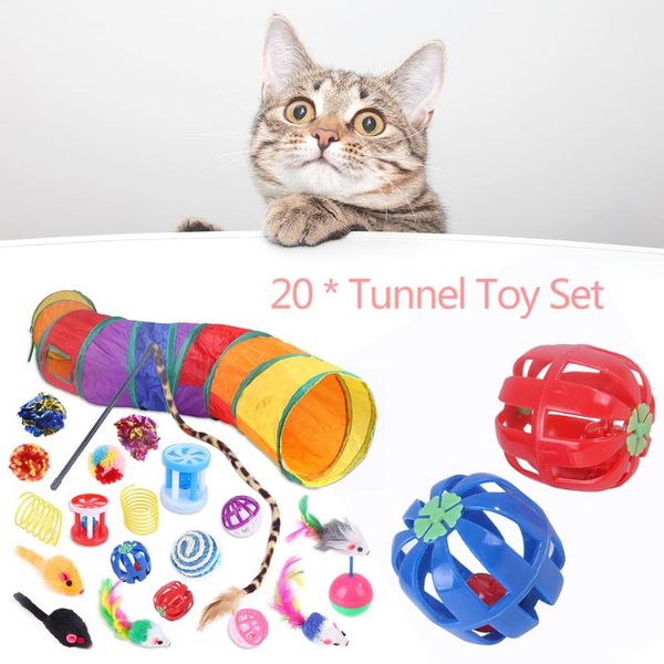 

cat toys 20pcs tunnel kit teaser feather wand sisal ball pet supplies