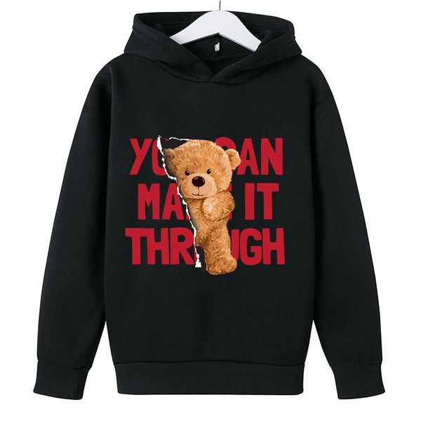 

2020 new autumn kids hoodie for boys girls cute bear animal print sweatshirts baby fashion cotton long sleeve birthday gift, Black