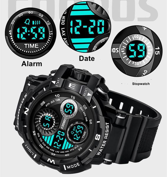 

digital 50m waterprrof wristwatch luminous alarm function mens sport watches fashion satch 4 colors men watch 0990, Slivery;brown