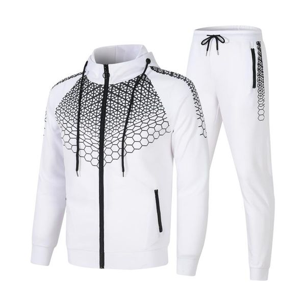 

men's tracksuits spring and autumn casual suit sportswear hoodie +pants wave dot zipper jogging, Gray