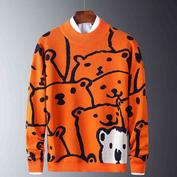 

men's sweaters mens autumn casual polar bear pattern trendy slim cotton long sleeve round collar male warm pullovers orange 1r8h, White;black