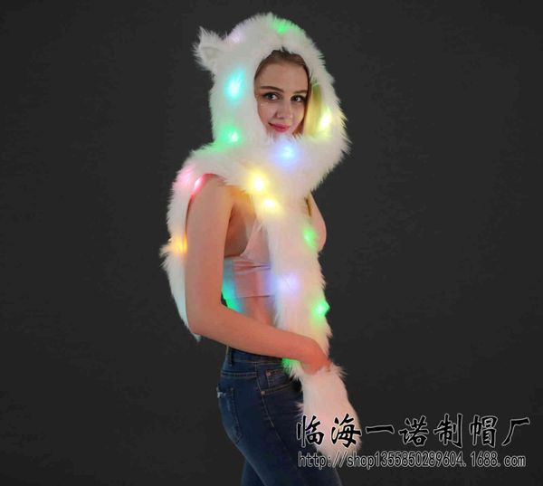 

hat light-emitting imitation fur scarf halloween color led animal, Blue;gray