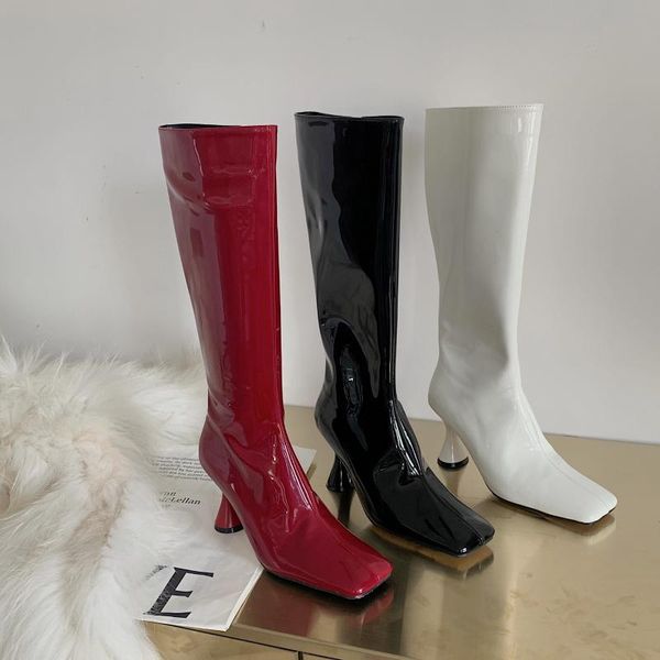 

boots red woman booties shoes zipper luxury designer thigh high heels leather stiletto med fashion over-the-knee rubber, Black