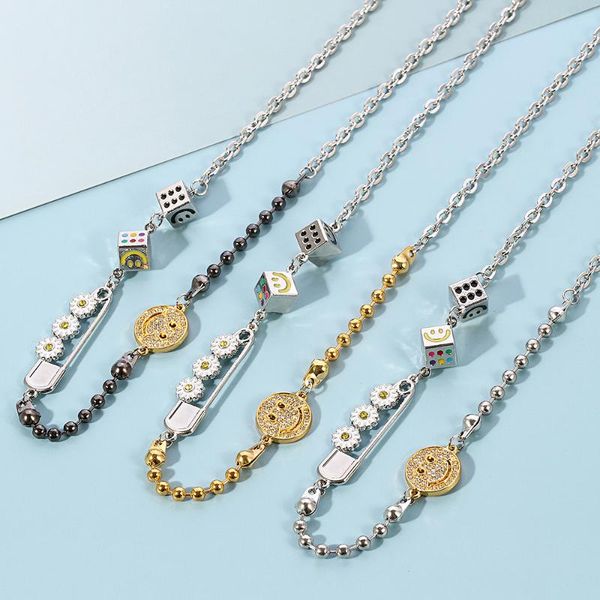 

chains hip hop lucky dice daisy necklace women men smilely face clip pin charms neck jewelry link chain choker unique birthday gifts, Silver