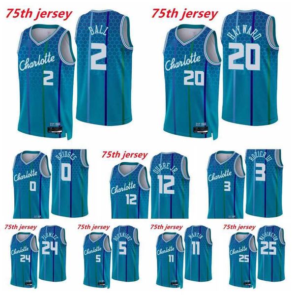 

custom charlotte men hornet lamelo ball gordon hayward kelly oubre jr. miles bridges terry rozier iii kai jones martin 2021/22 75th annivers, Black