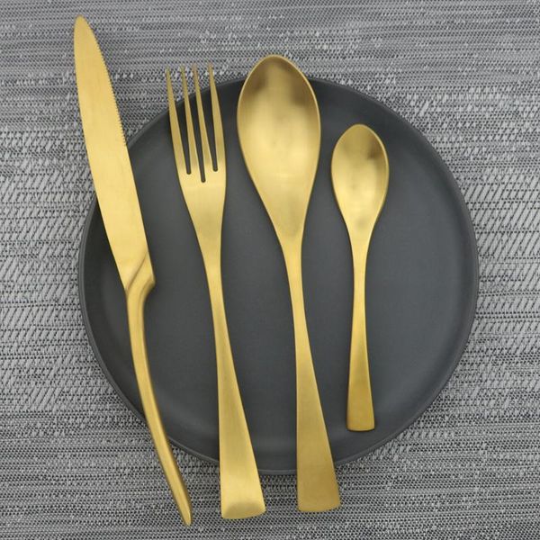 

dinnerware sets 4pcs gold cutlery set 304 stainless steel metal flatware knife fork spoon reusable kitchen tableware
