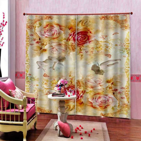 

curtain & drapes european style angel flowers oil painting window for living room bedroom polyester fabric blackout decor sets