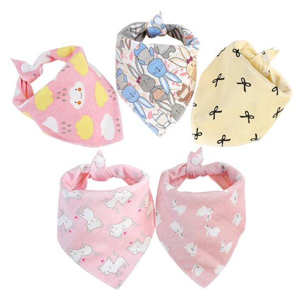 

hair accessories 5pcs baby bibs soft cotton animals drool triangle scarf comfortable drooling and teething towel saliva, Slivery;white