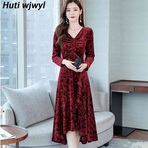

plus size vintage warm thicken dress autumn winter gold velvet jacquard solid long sleeve women bodycon maxi vestidos 210528, Black;gray