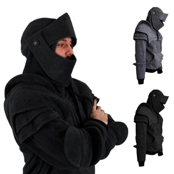 

men's hoodies & sweatshirts autumn winter mens medieval style drawstring hooded for men pullovers streetwear, Black