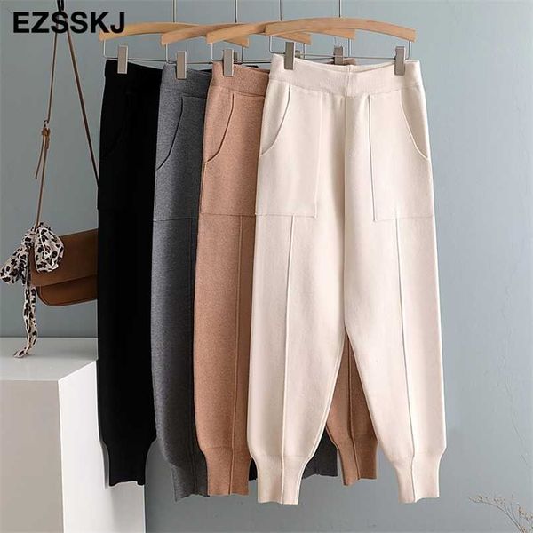 

chic autumn winter chic harem pants women loose trousers comfortable thick warm casual knitted granny pants 211216, Black;white