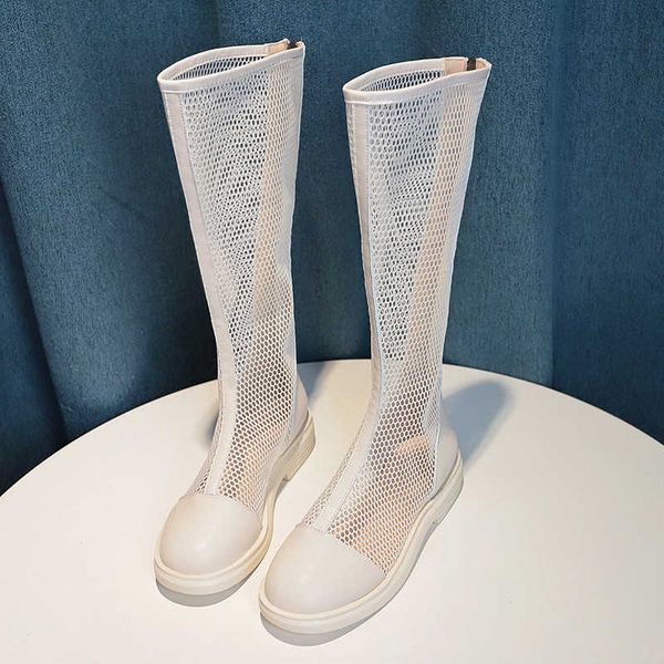 

2021 spring and summer new square heel high heel boots breathable braided fashion mesh knee-length boots y0914, Black