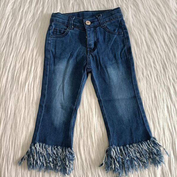 

jeans baby girls vintage blue tassels long pants high waisted denim pans for teen