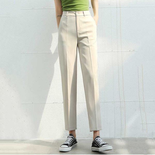 

spring summer nine points pants work office loose women's high waist sashes pockets ladies 210531, Black;white