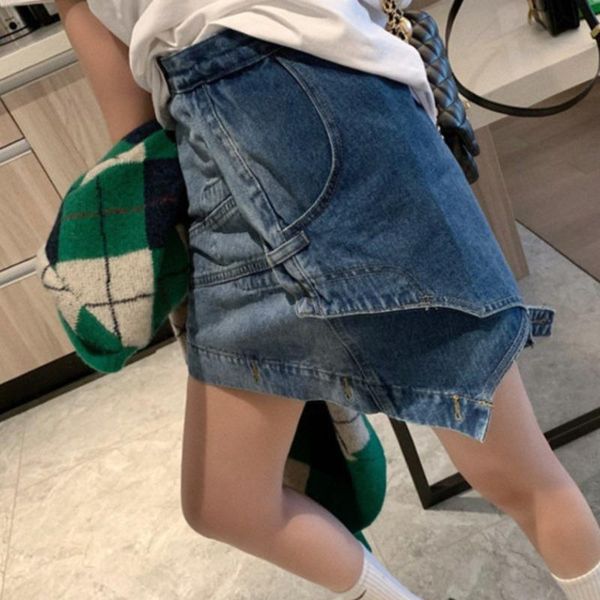 

skirts tvvovvin 2021 summer all-match irregular female denim skirt high waist vinatge spliced washed mini f18r, Black