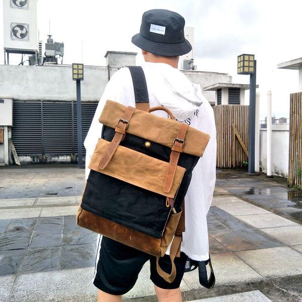 

backpack retro oil wax canvas computer bag travel leisure outdoor hiking hit color