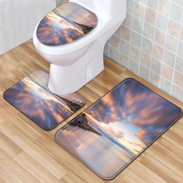 

toilet seat covers decoration cover water absorption 3pcs set carpets modern home bathroom anti-slip floor mat pattern printing rug